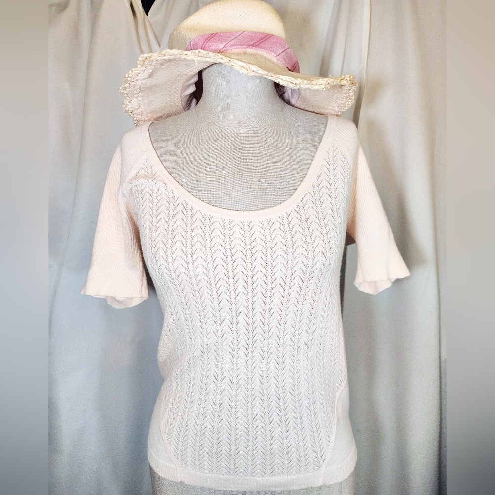 2 Pc: Nordstrom Sun Hat+Victoria Secret Knit Sweater, Short Sleeve Drop Neck, M - Picture 1 of 14